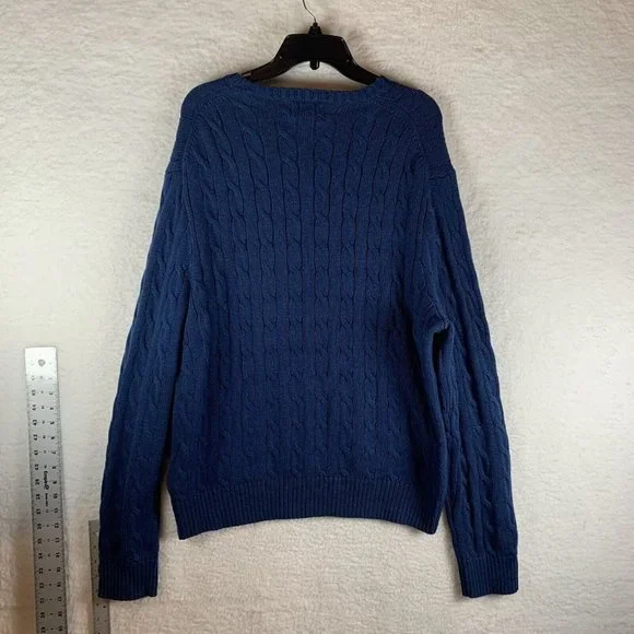 Polo Ralph Lauren Sweater Mens XL Blue Cable Knit Long Sleeve Crew Pullover 7283